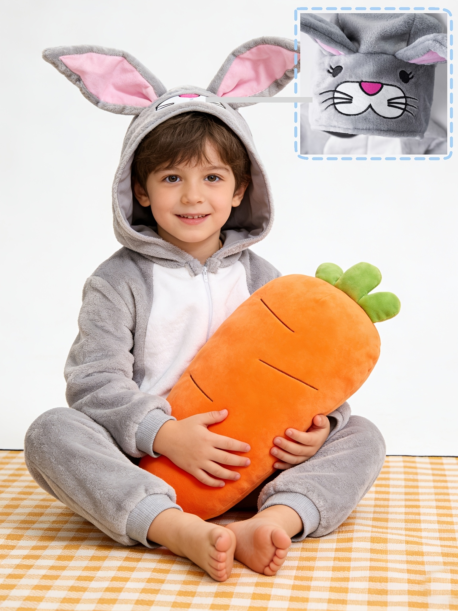 Children's Cute Rabbit Halloween Costume, Plush Hooded Jumpsuit